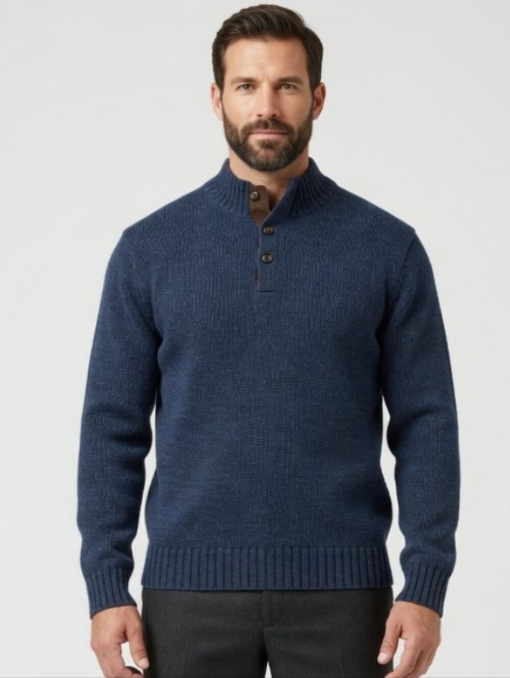 Chaps Men's Navy Button-Up Neck Cotton Sweater (SIZE :XL)